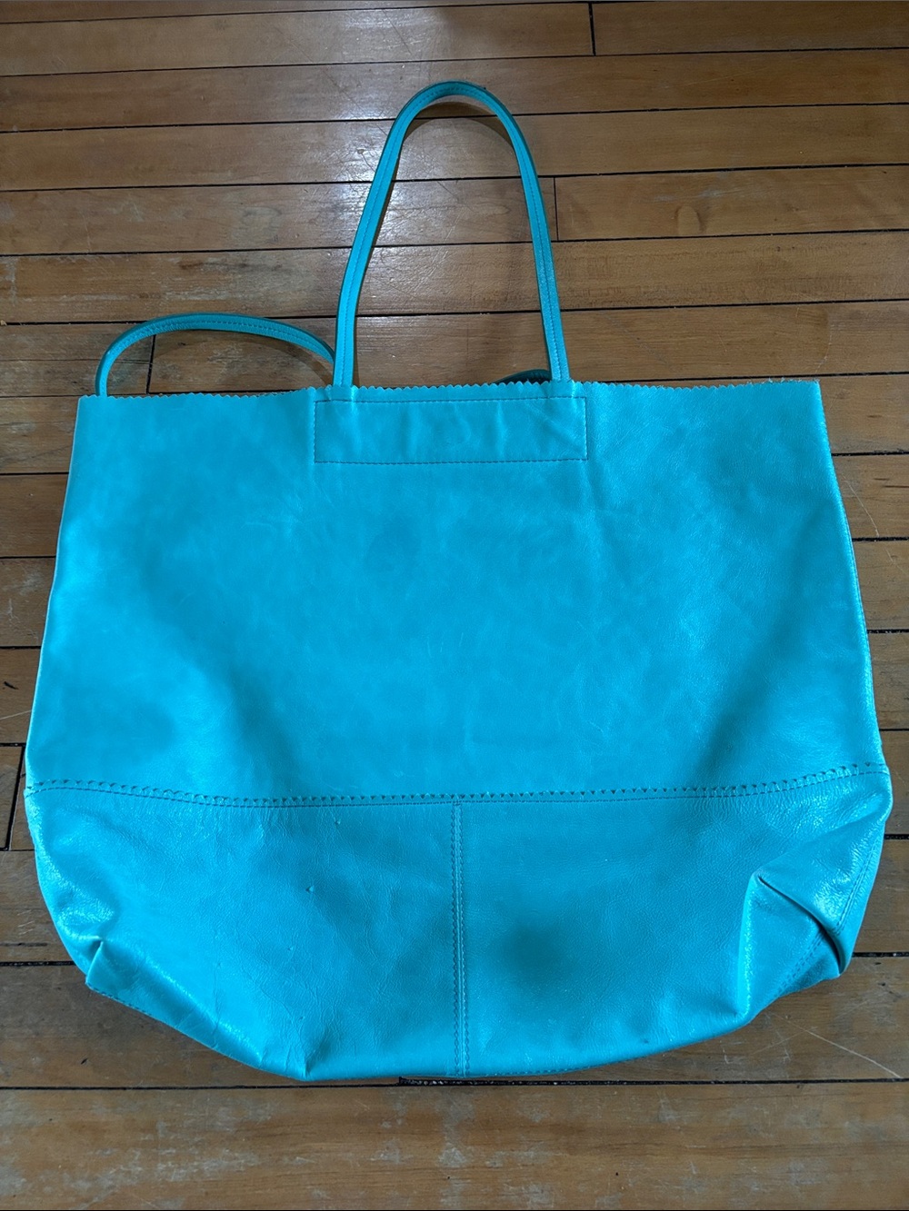 Banana Republic Trina Turk oBright Turquoise Leather Tote Bag - Picture 5 of 6